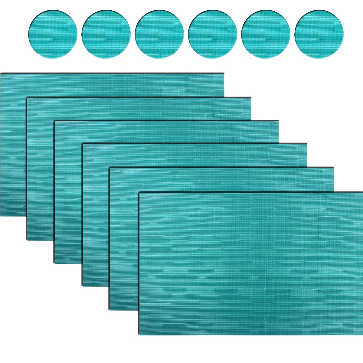 BECHEN Plastic Placemats and Coasters,Non Slip Washable Placemats for Dining Table Wipe Clean Table Mats Set of 6(Cyan Blue)