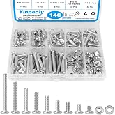 Yinpecly 140pcs #10-24 Phillips Pan Head Machine Screws Nuts Washers Kit | 304 Stainless Steel, Coarse Thread, Fully Machine Thread(#10-24x 1/4", 5/16", 3/8", 1/2", 5/8", 3/4", 1", 1-1/4")