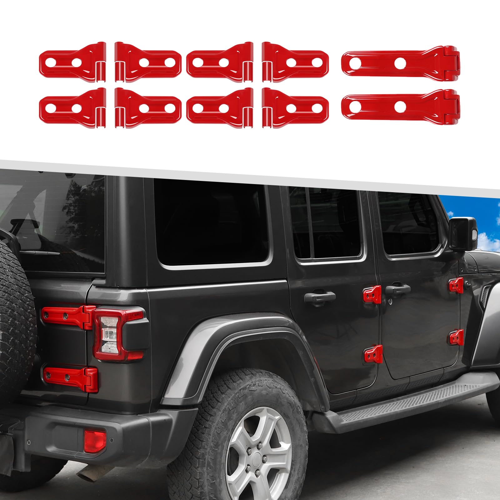 Photo 1 of Jimen Fit for Jeep Wrangler JLU 4 Door 2018-2024, 20PCS Door Hinge & Tailgate Hinge Cover Exterior Trim Accessories (Red)