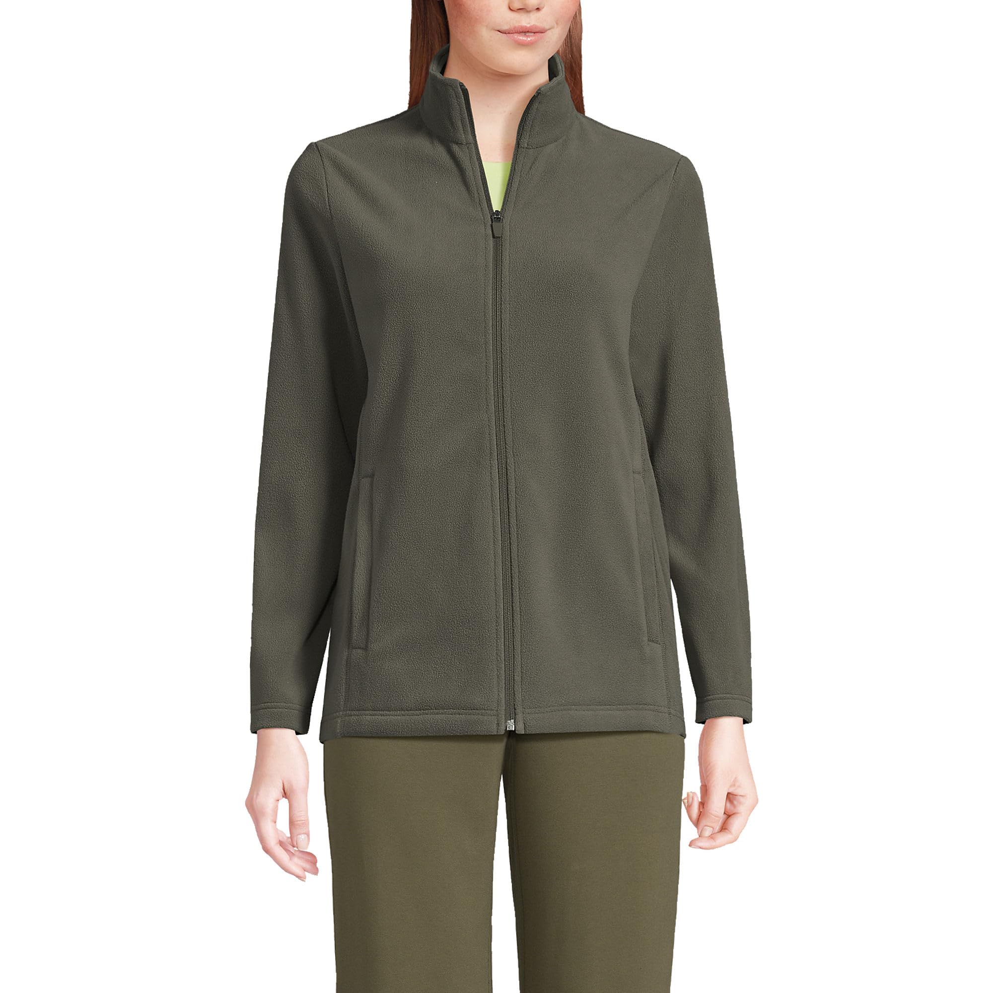 Lands' End Womens Full Zip Fleece Jacket Forest Moss Green Plus 2x Image