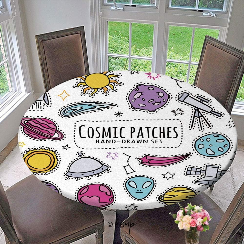 Homenon New Decorative Elastic Edged Round Tablecloth Print Pin, Badge, Sticker, Collection Washable Table Cloth Dinner Kitchen Home Decor