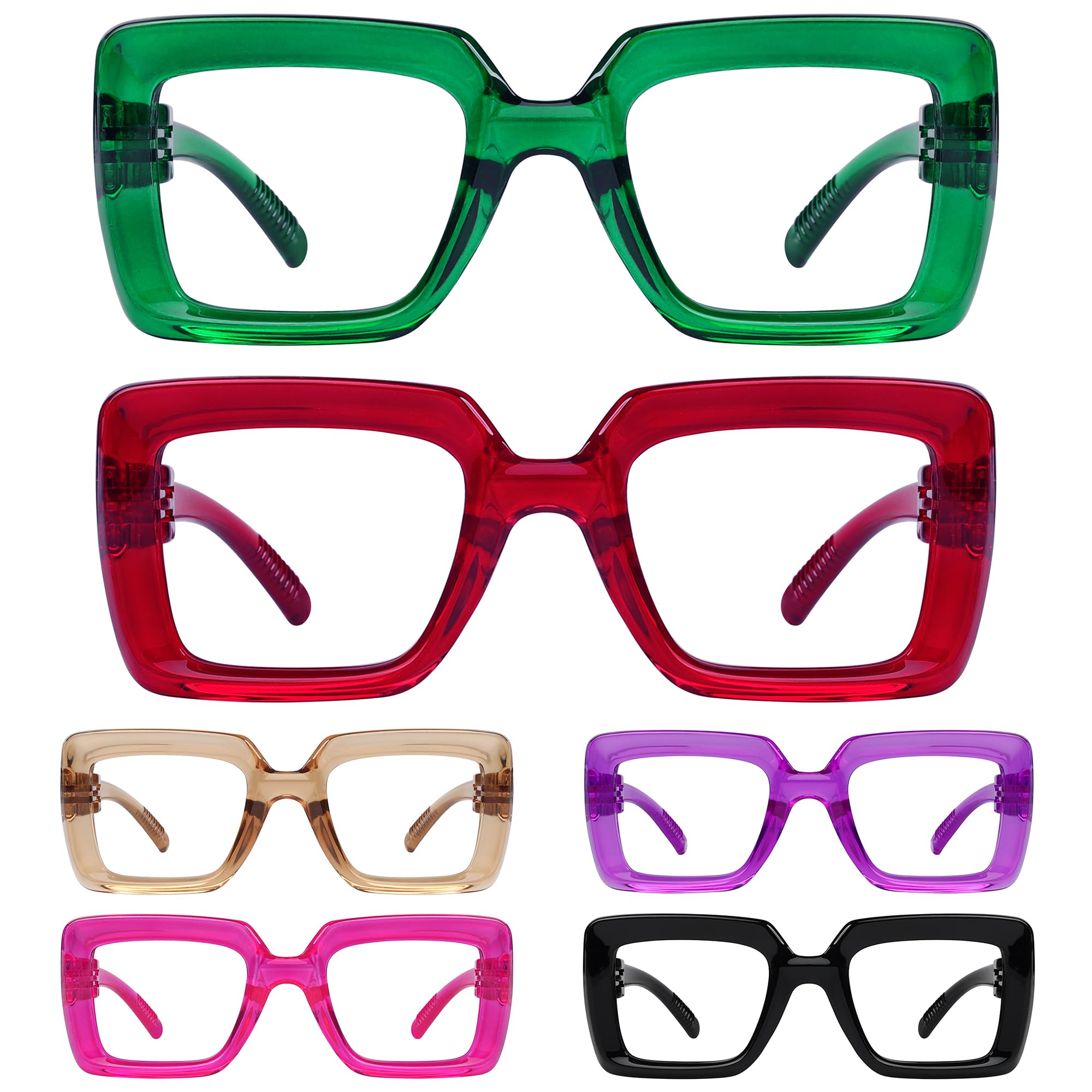 Photo 1 of Eyekepper Women's Reading Glasses Metalless Screwless Spring Hinges 6 Pack Ladies Oversized Square Thick Frame Readers +2.25