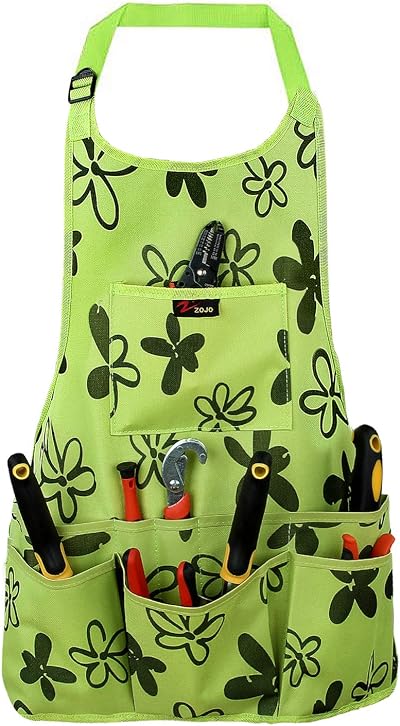 Discoball Garden Apron Oxford Cloth with Multi Pockets Waterproof Green