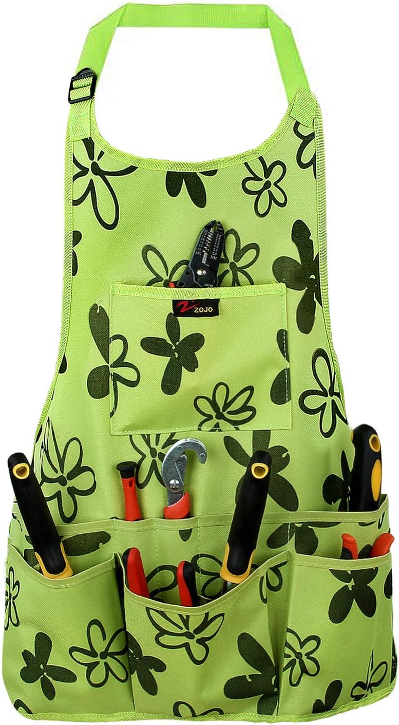 Discoball Garden Apron Oxford Cloth with Multi Pockets Waterproof Green