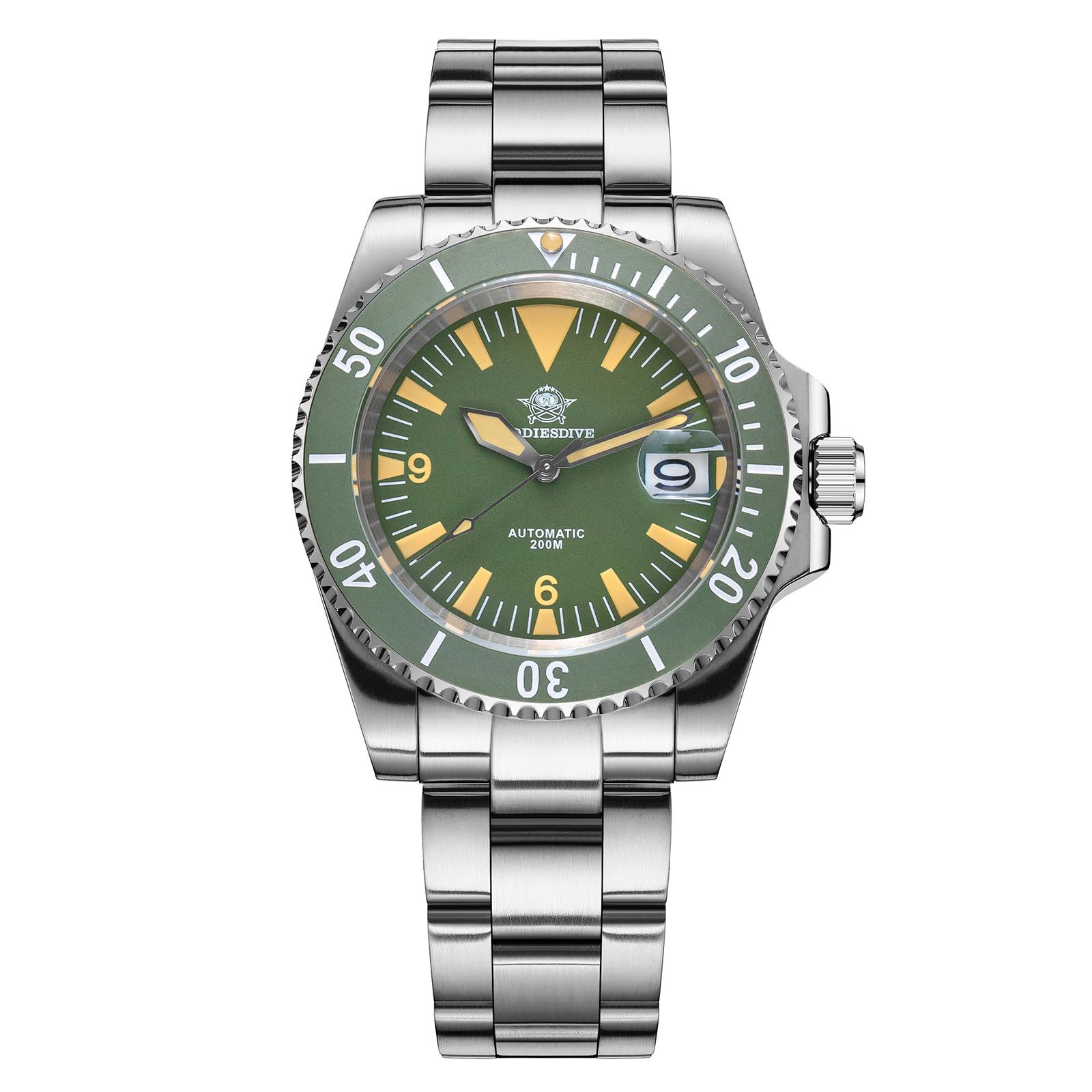 ADDIESDIVE Automatic Watch for Men Waterproof Diver 200 M Date Display Analog Steel Band Japan Mechanical Movement Mens Dive Watch