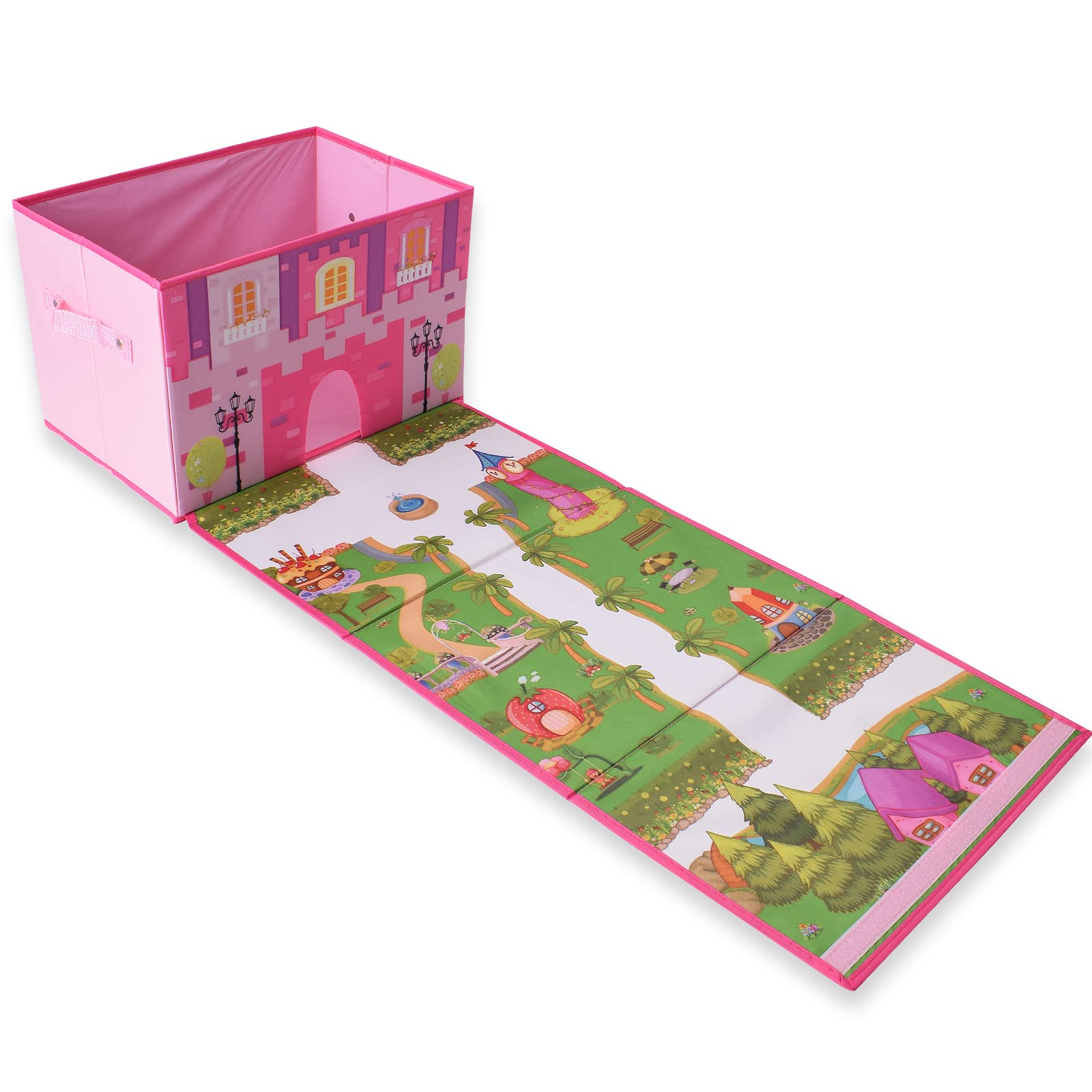 TE-Trend Fabric Folding Box, Castle Garden Pink - Playroom Storage for Children's Playtime