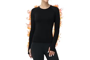 Roadbox Women Thermal Shirts, Warm Long Sleeve Fleece Lined Underwear Tops, Winter Ski Workout Base Layer for Cold Weather