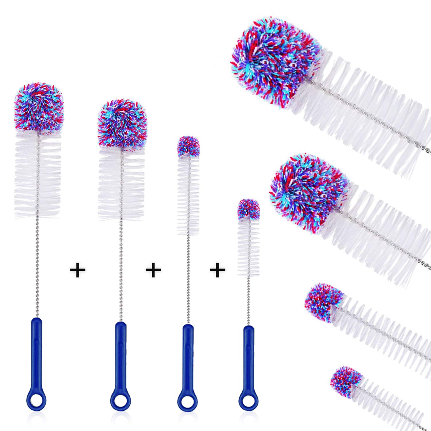 Bottle Brush with Cotton Head, 4-Piece Multi-Purpose Versatile Cleaning Brush Set, Baby Bottle Brush Durable & Non-Scratch Cotton Head, Long and Flexible (4Pack-B)