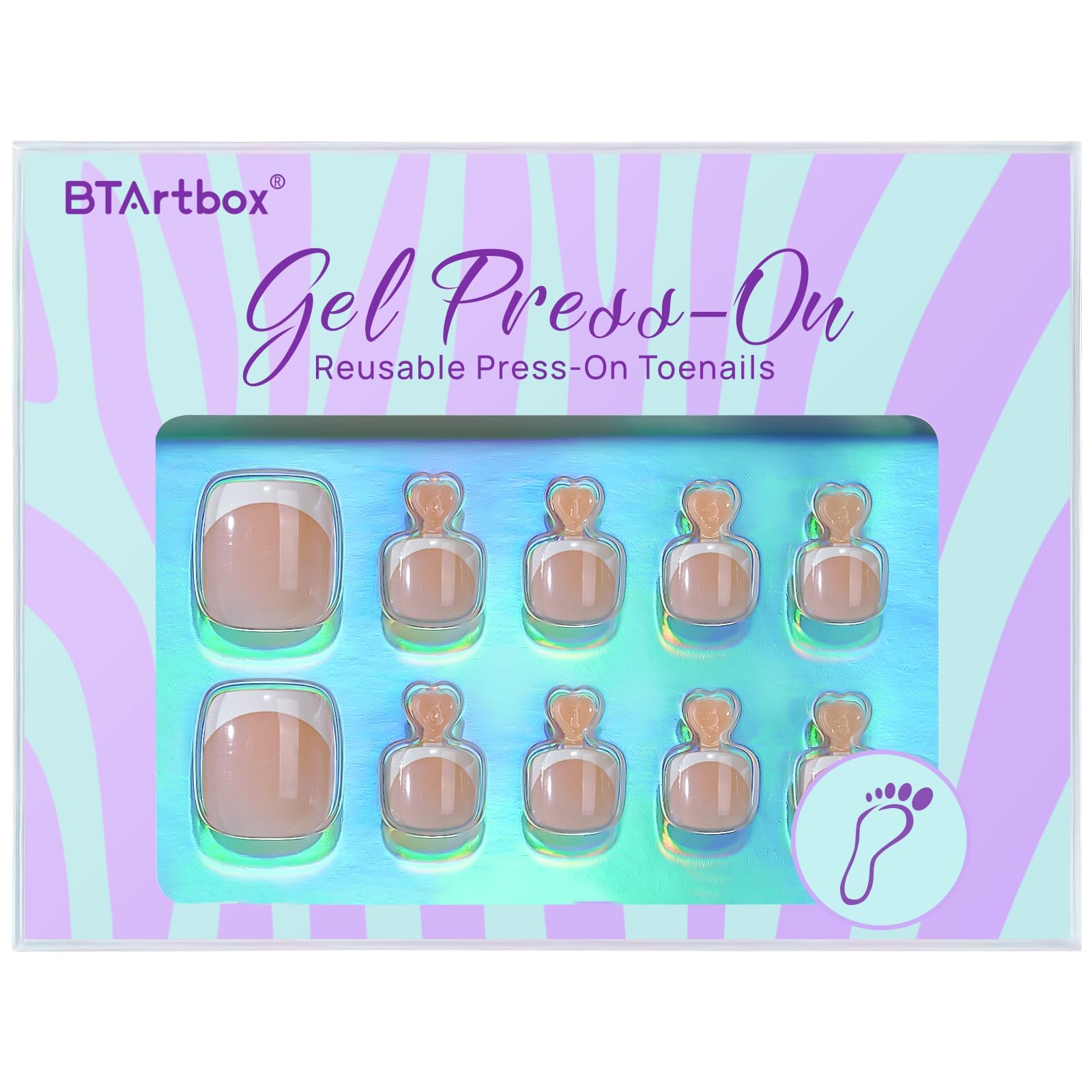 BTArtbox Press on Toenails Short, Valentines White French Tips Press on Toe Nails Square, Light Weight & Fit Perfectly Glue On Toenails with Glue, Fake Toenails in 16 Sizes- 32 Toenails Kit, Hope Hope - Image 4