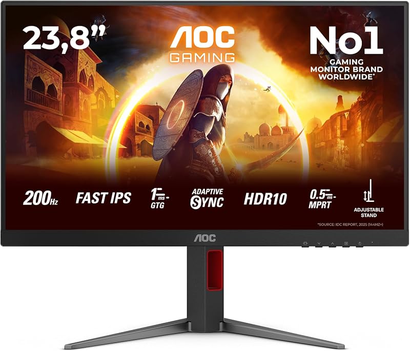 24G4HA 24 Zoll FHD Gaming Monitor, 200Hz, Fast IPS Panel, 1ms GtG, HDR10, G-Sync Compatible, Höhenverstellung,Lautsprecher,(1920x1080 HDMI 2X 2.0 DP 1x 1.4) Schwarz