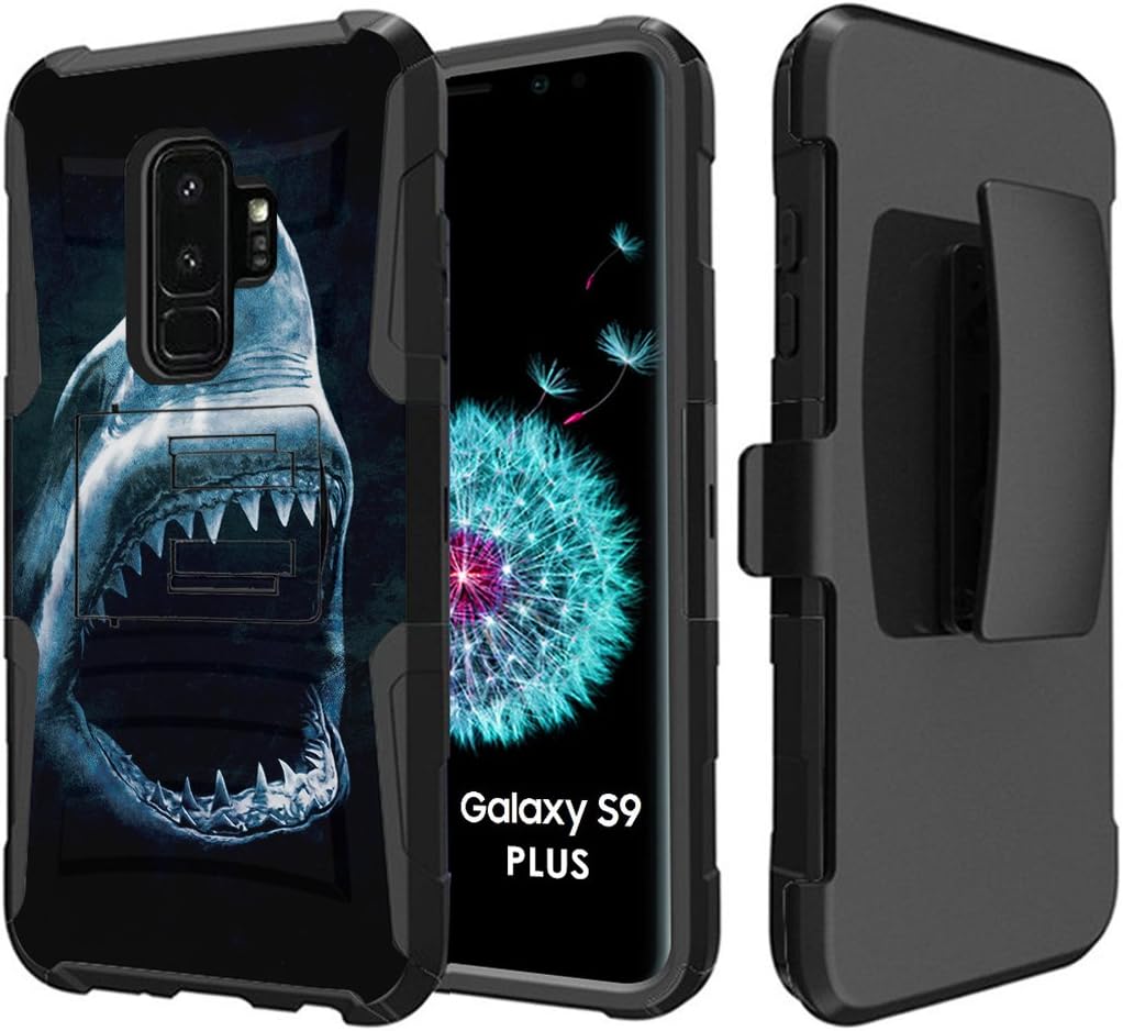 Capsule Case Compatible with Samsung Galaxy S9 Plus [Hybrid Dual Layer Combat Full Armor Style Kickstand with Holster Combo Case Black] for Samsung Galaxy S9+ Plus - (Shark)