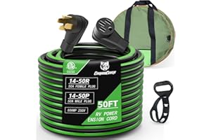 CoukouCover 50 Amp 50FT RV Power Extension Cord, 14-50P to 14-50R Standard Plug, Heavy Duty STW Generator Extension Cord for RV Trailer Camper Generator to House, Black Green, ETL Listed