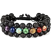 8mm Natural Lava Rock Stone Bracelets for Men, Healing Crystal Essential Oil Diffuser Beads Bracelet Chakra Yoga Energy Anxiety Gemstone Bracelet
