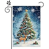 Winter Reindeer Snowflake Garden Flag for Outside Christmas Tree Welcome Yard Flag 12x18 Inch Double Sided Burlap Holiday Farmhouse Home Decoration Outdoor Flag