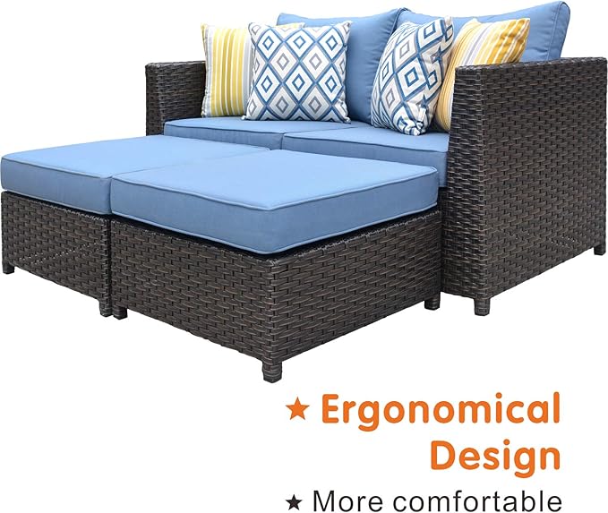 Xizzi Patio Furniture Pe Rattan Wicker Outdoor Furniture With Patio Furniture Covers And 4 Pillows 12 Pcs Blue No Assembly Required Furniture Conversation Sets