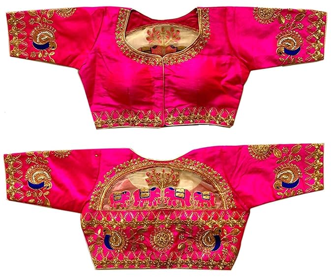 Women's Elephant Hand Embroidery Design Readymade Blouse Choli For Saree And Lehenga (Size 38 +margin)