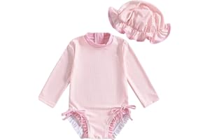 Socutebabe Baby Girl Swimsuit Baby Girls Long Sleeve One Piece Swimsuit Romper Infant Bathing Suit Baby Girl Beach Rash Guard