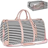 Ytonet Carry On Garment Bag, Large Hanging Duffle Bag for Women, PU Leather Waterproof Bags Travel with Shoe Pouch - 2 in 1 Suitcase Suit Bags, Black and White Stripe
