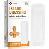 Carbou Island Dressing Bordered Gauze 4"x10" - 25 Sterile Individually Wrapped Pads | Non-Stick Center with Water-Resistant Adhesive Border | Medical Grade Non-Woven Backing for Wound Care & First Aid