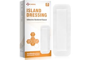 Carbou Island Dressing Bordered Gauze 4"x10" - 25 Sterile Individually Wrapped Pads | Non-Stick Center with Water-Resistant Adhesive Border | Medical Grade Non-Woven Backing for Wound Care & First Aid