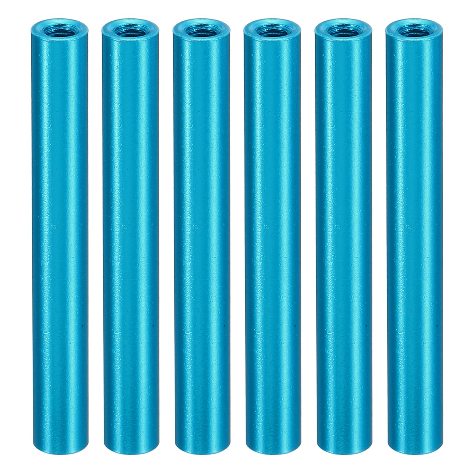 PATIKIL 6pcs M3 Metal Threaded Standoff Spacer Nuts, Round Aluminum Spacers Female Coupling Screws, 1/8" ID x 3/16" OD, Blue, (40mm L)