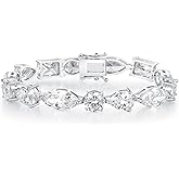 MDFUN Luxury Tennis Bracelet, White Gold Plated, Various Cut Cubic Zirconia, Women's Fashion Jewelry Size 6.5-7.5 inch