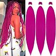 Upruyo Magenta Braiding Hair Pre Stretched Pink Weave Bundles Hair Extensions for Braids 26 Inch Long Yaki Micro Hypoallergenic Knotless Colored Pink Crochet Box Braid ​(26 In 3 Packs)