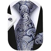 HISDERN Pre Tied Ties for Men Paisley Solid Striped Necktie and Pocket Square Cufflinks Set Formal Wedding Neck Tie