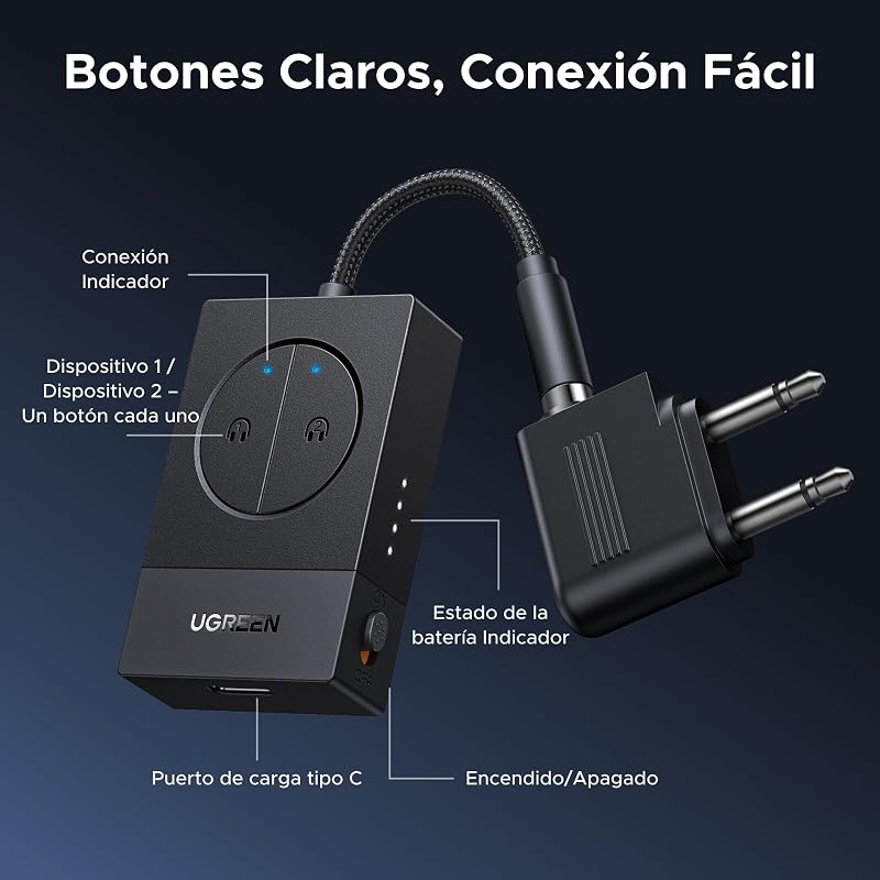 Transmisor Bluetooth 5.4 para TV Aux 3.5mm Emisor Bluetooth Jack