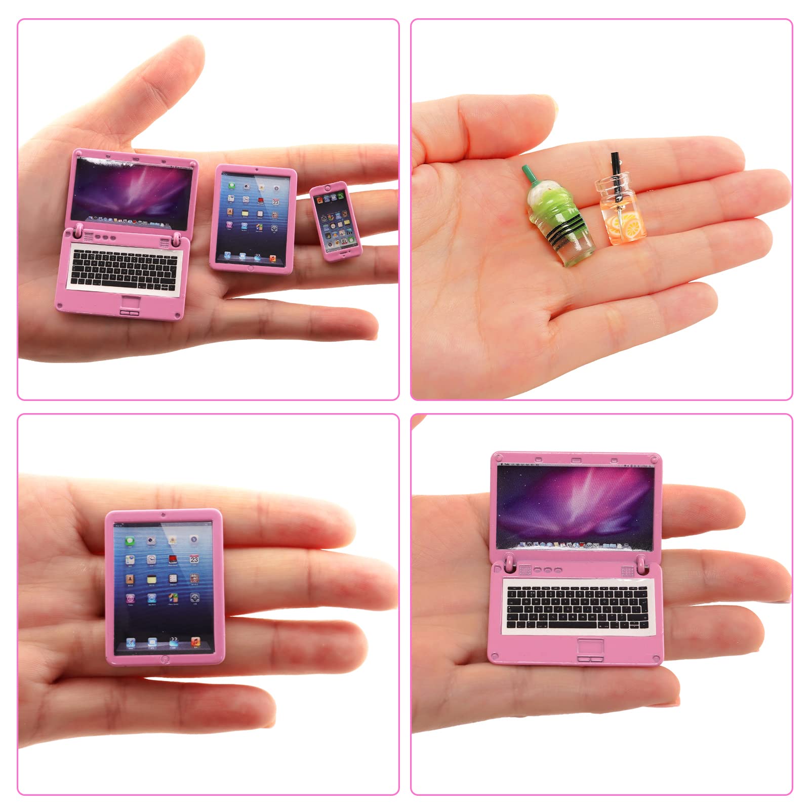 ENOCHT 9 Pack Small Size Laptop Computer Tablet Phone Pad Glasses and Headset Doll Playset Simulation Accessories for 11.5 Inch Doll (Pink)