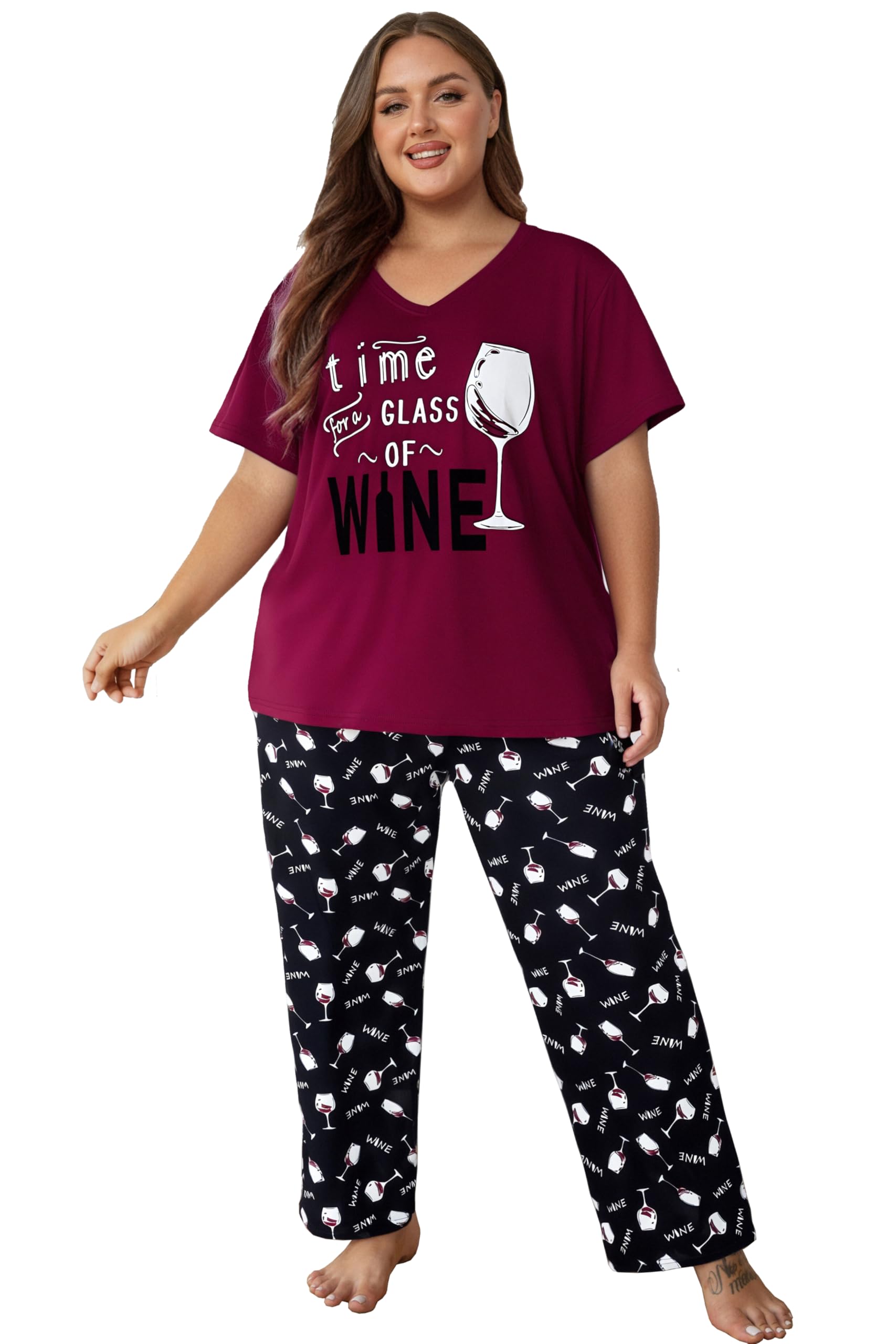 Vozanet Women's Pajama Sets Short Sleeve with Long