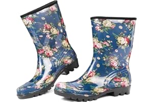 DKSUKO Waterproof Womens Rain Boots insulated,Lightweight Rubber fashion Wellies in Gardening,Warm and Comfortable Wide Calf Rain Boots with Glossy in Outdoor