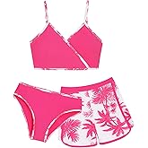 Gunaniti Girls 3 Piece Bikini Bathing Suit Teen Girls Swimwear Sport Swimsuits with Shorts 9-16T