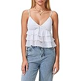 Women's Y2K Ruffle Low Cut Camisole Spaghetti Strap Bow Trim Backless Crop Tops Going Out Streetwear