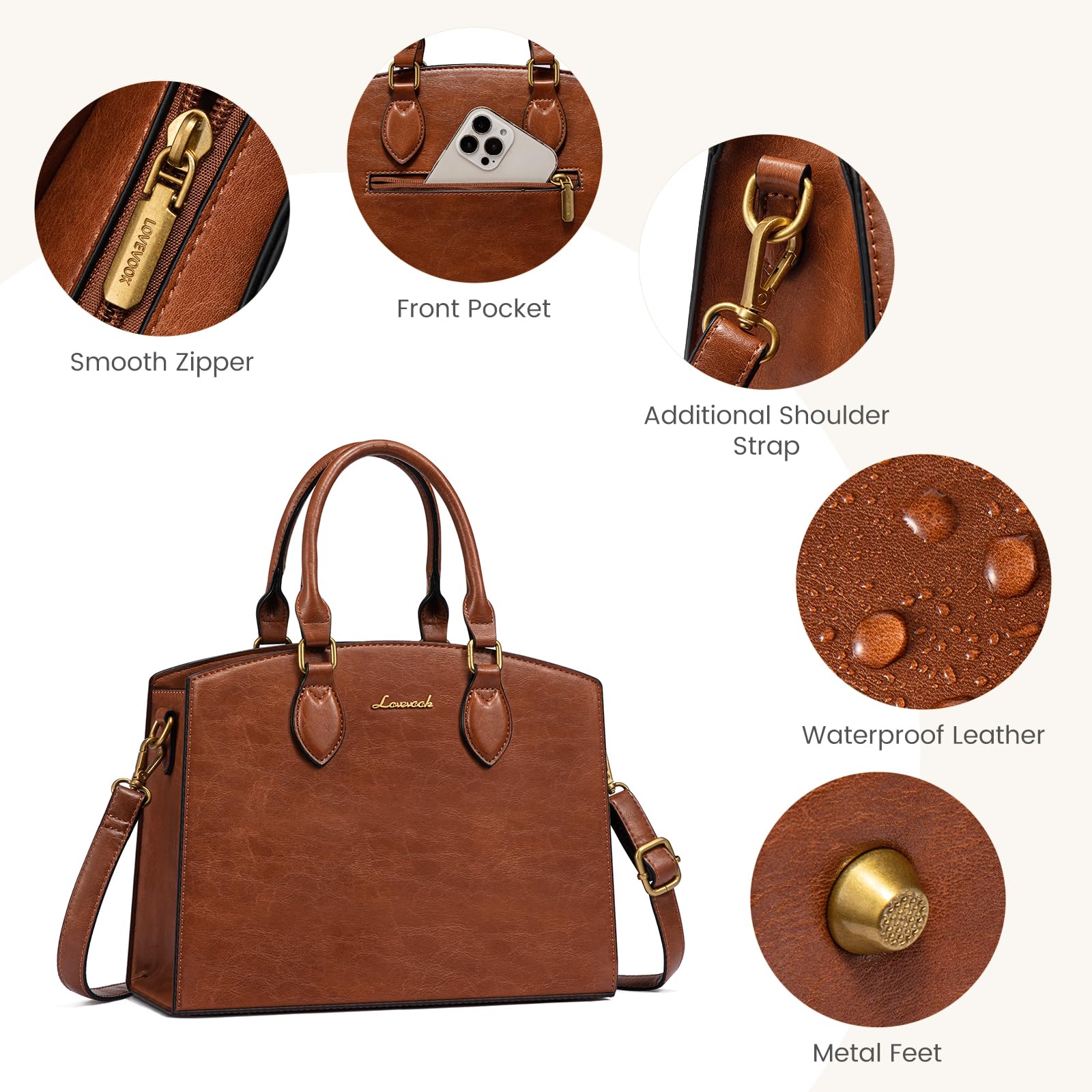 LOVEVOOK Purses and Handbags for Women, Vintage Tote Shoulder Bag Trendy, PU Leather Satchel Bag, Medium Ladies Hand Bag