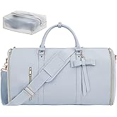 Garment Bags for Travel, Convertible Suit Travel Bag for Women, Stylish Carry On Garment Bag with Toiletry Pocket, Shoulder Strap and Shoes Compartment, 2 in 1 Foldable PU Leather Duffle Bag, Blue