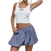 Verdusa Women's Y2k Striped Bubble Mini Skirt Ruffle Hem Elastic Waist Puff Skirts