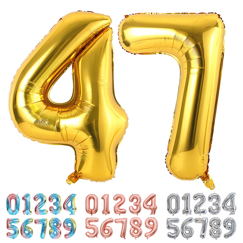 Ponmoo Foil Balloon Number 47/74 Gold, Giant Numbers 0 1 2 3 4 5 6 7 8 9 10-19 20-29 30-39 40-49 50-60-70-80-90-100, Large Balloons for Wedding Anniversary Birthday Party Decoration