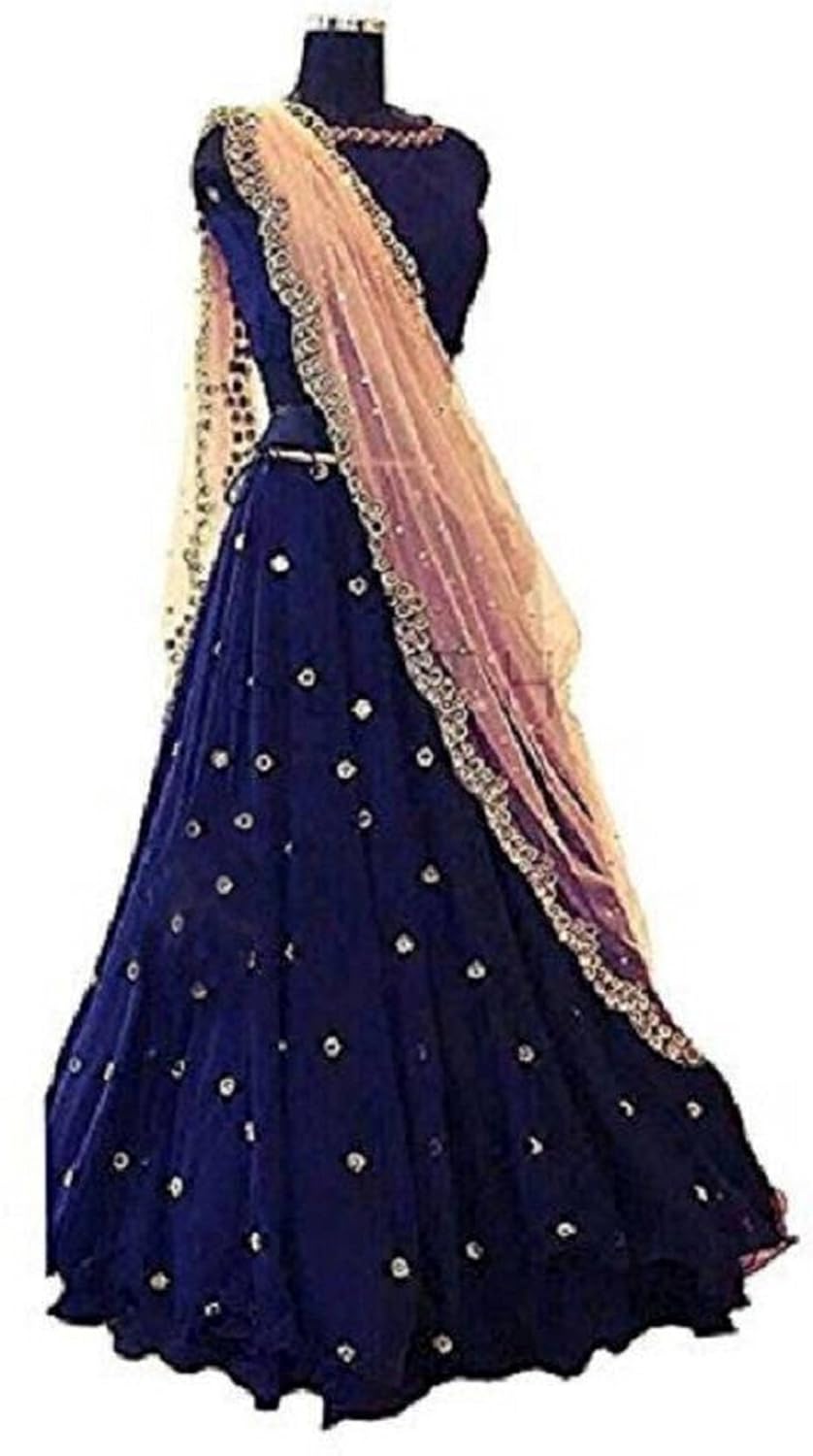 ayushcreation women's taffeta semi-stitched lehenga choli (rimzin,blue,free size)