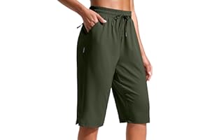 G Gradual Women's 13" Long Hiking Shorts with Zipper Pocket Lightweight Quick Dry Knee Length Bermuda Shorts for Women