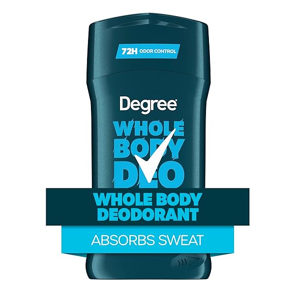 DEGREE MEN WHOLE BODY DEODORANT STICK, OCEAN RUSH SCENT, GLIDES ON CLEAR + ABSORBS SWEAT, ALUMINUM FREE 72H ODOR PROTECTION 3 OZ
