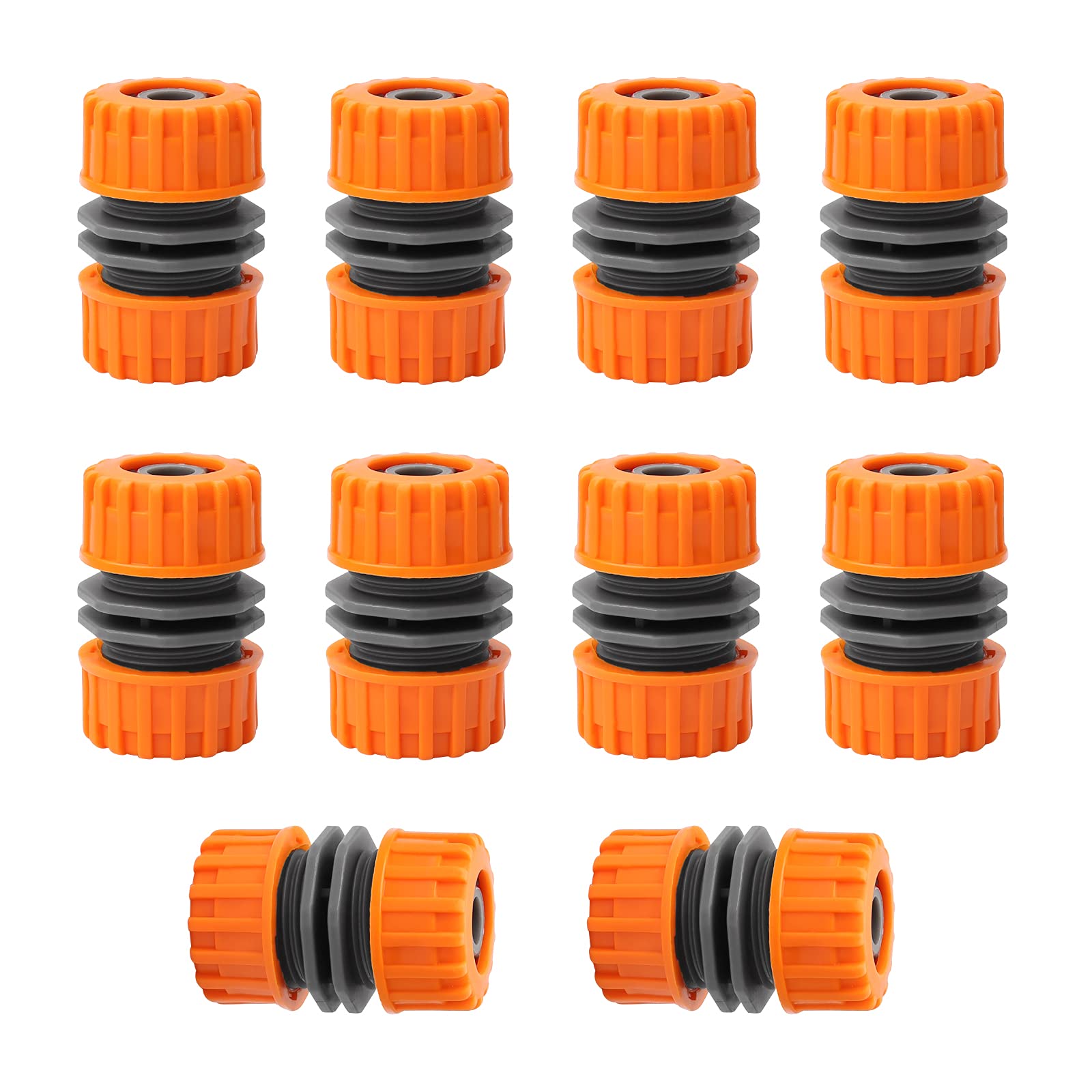 10 Pieces 1/2'' Hose Pipe Connector Repair Connector Extender for Garden Hose Quick Repair Connection, ABS Plastic, Orange and Gray
