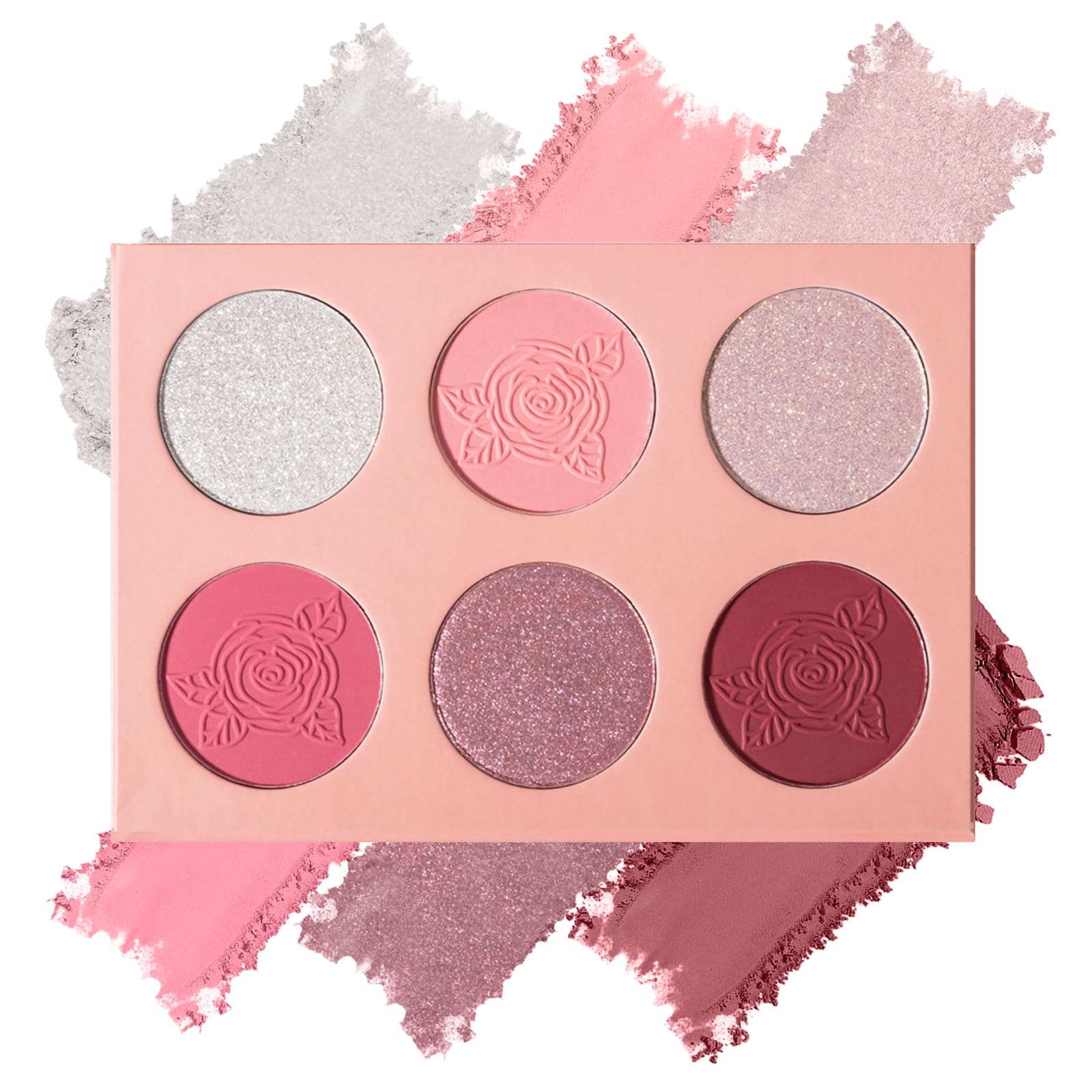 Prreal Contour Blush Highlighter Palette, 6 Colors Blush Powder Palette, Highlighter Powder Palette, Natural Shimmer Highlighter Blush Palette Facial Bronzers, Long-Lasting 3 in 1 Makeup Palette,#01