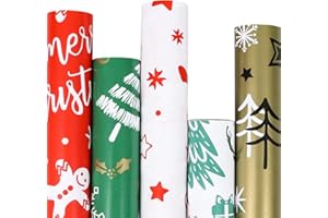CCINEE Christmas Wrapping Paper Roll,9.84ft x 17in Christmas Wrapping Paper Metallic Snowflake Snowman Tree Xmas Wrap Paper R