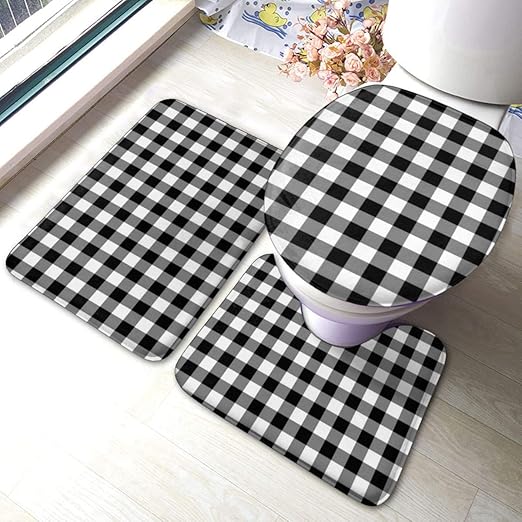 Uliykon Badezimmermatten-Set mit Gingham-Muster, Memory-Schaumstoff