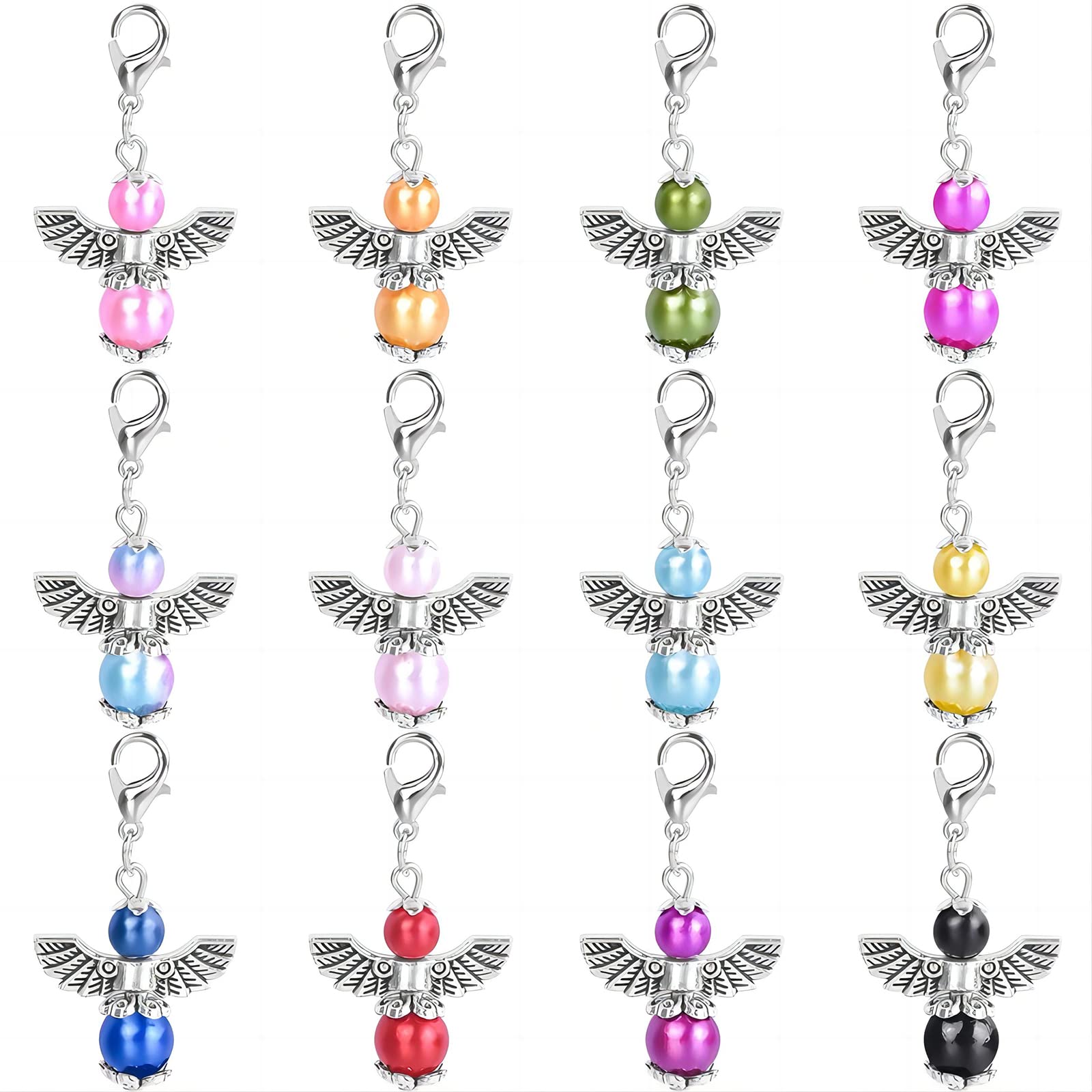 PAITOK 12 PCS Guardian Angel Keychains Colorful Pearl Angel Pendant keyring Lucky Charm Pendants Guest Return Gifts for Baby Shower Wedding Christmas Party Favors Decoration DIY Crafts