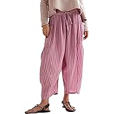 MISSACTIVER Women Summer Striped Harem Pants Flowy Baggy Casual Wide Leg Trousers Drawstring Boho Palazzo Pants with Pockets