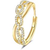 Poemmoon Gold Rings for Women Non Tarnish, 18K Gold Plated Trendy Stackable Gold Rings, Adjustable Open Statement Rings with Cubic Zirconia