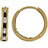 10kt Yellow Gold Womens Princess-Cut Black Cubic Zirconia Huggie Hoop Earrings