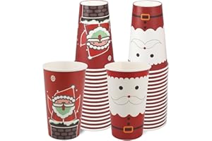 Rulyyo Disposable Paper Coffee Cups Christmas Cups W/O Lids Festive Cups for Hot or Cold Beverages Decorative Holiday Cups for Christmas (Santa) - 16oz, 34 Count